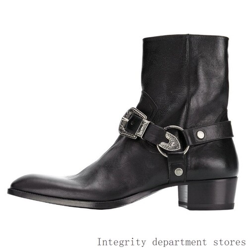 Large casual boots工厂切尔西靴男款PU皮搭扣个性牛仔英伦马丁靴