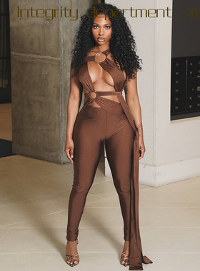 Printed sleeveless sexy suspender dress风性感绑带镂空金属环