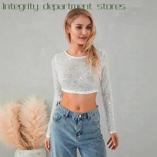 fit 珠片恤性感 Bubble slim hip hugging秋季 out sexy hollowed