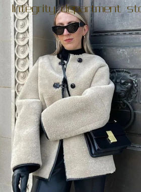 Casual coat, loose stand collar cotton jacket爆款风单排扣圆