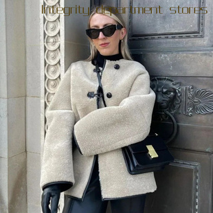 stand loose collar cotton 风单排扣圆 Casual jacket爆款 coat