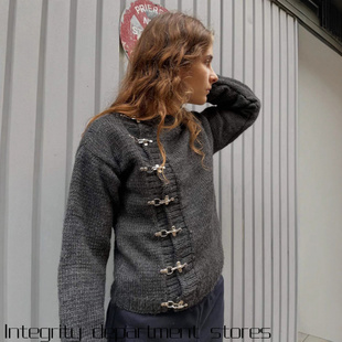 Loose Jacket手工飞机纽扣开衫 Fit Sweatshirt 毛 Fitted Casual