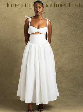 Printed sleeveless sexy suspender dress风纯色连衣裙吊带露肩