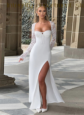 Deep V lace perspective sexy slim fit dress f新品气质性感修