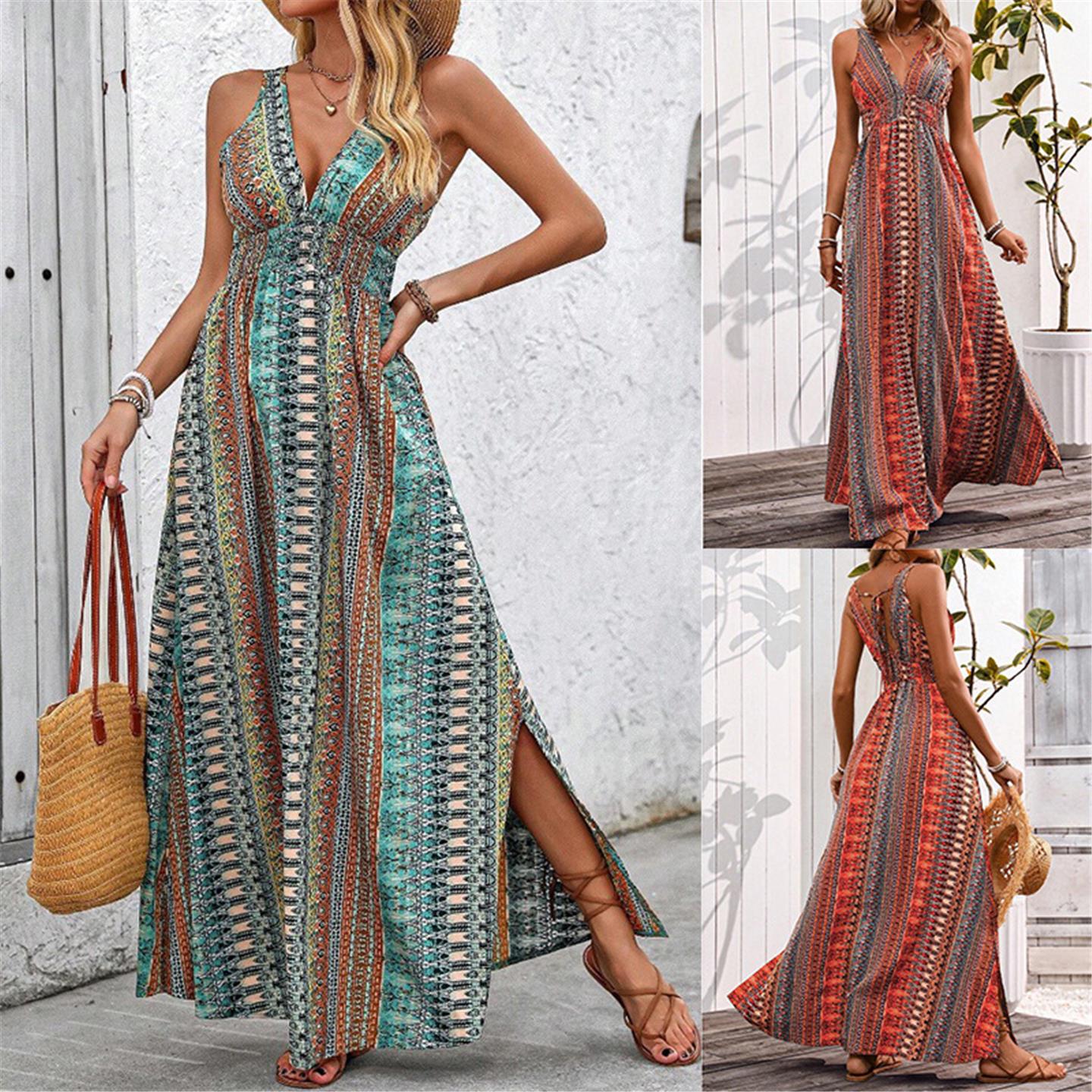 Sexy dress women's slim neck hanging strap print suit夏季时