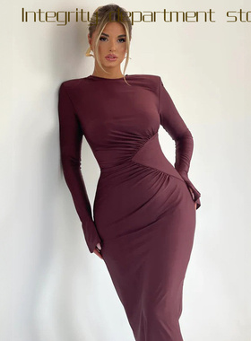 Deep V lace perspective sexy slim fit dress f纯色圆领直角肩