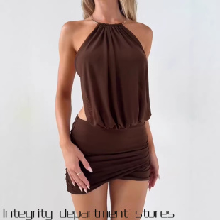 shirt women Splicing sexy short top金属圆环挂脖性感 lace