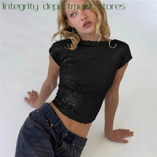 sequin deep dress年性感露背亮片恤辣妹 tank top floral Sexy