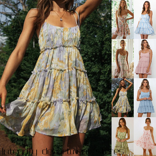 dress年新品 Floral 度假风性感印花 sexy beach print suspender