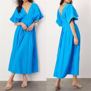 vacation casual lace Sexy shirt camisole dress蓝 printed