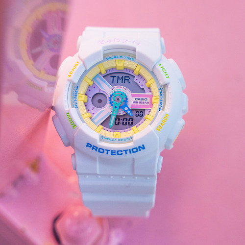 卡西欧电子女表马卡龙色