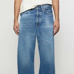 男女 休闲宽松微喇通勤百搭长裤 AC风格 2021M水洗做旧中高腰牛仔裤