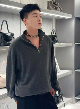 BLCG立领半拉链提花针织毛衣美利奴羊毛混纺德国soto14针织编机针