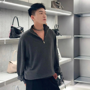 BLCG立领半拉链提花针织毛衣美利奴羊毛混纺德国soto14针织编机针