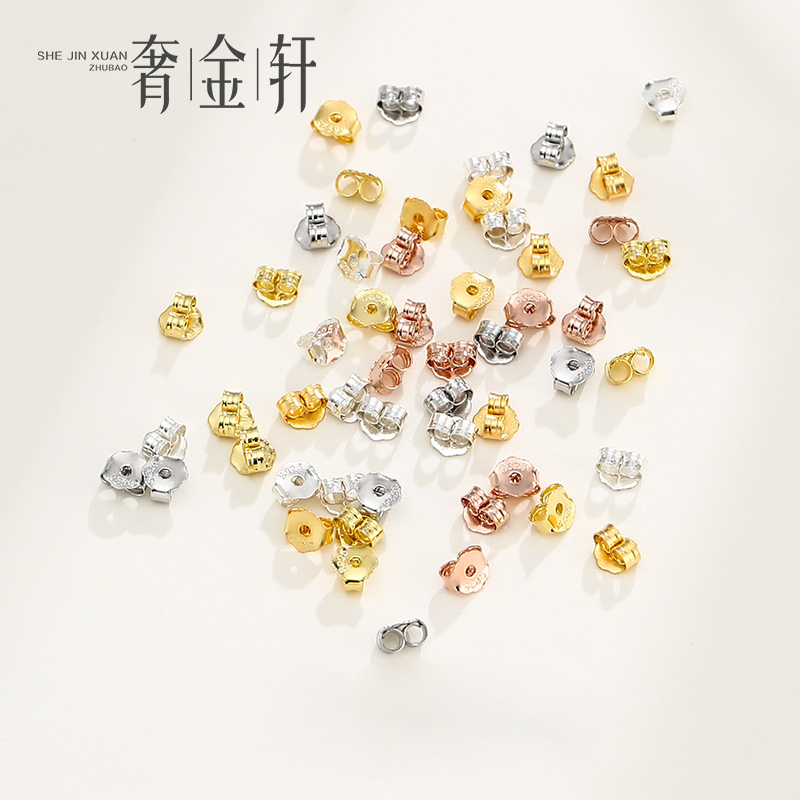 纯银耳饰18K金diy配件耳帽蝴蝶结