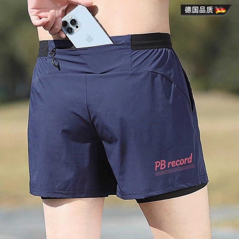 德国跑步短裤男款运动套装可放手机马拉松冰丝带内衬速干三分夏季
