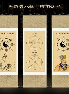 周易八卦图伏羲先天八卦文王后天八卦河图洛书挂画客厅玄关镇宅