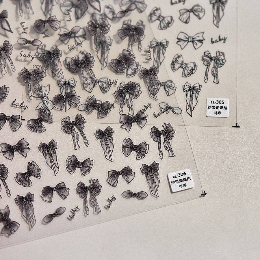 公主纱带蝴蝶结浮雕美甲贴纸tomoni黑白蝴蝶结飘带蝴蝶结指甲贴纸,彩妆/香水/美妆工具,指甲装饰,淘宝优惠券,粉丝福利购,淘宝优惠卷