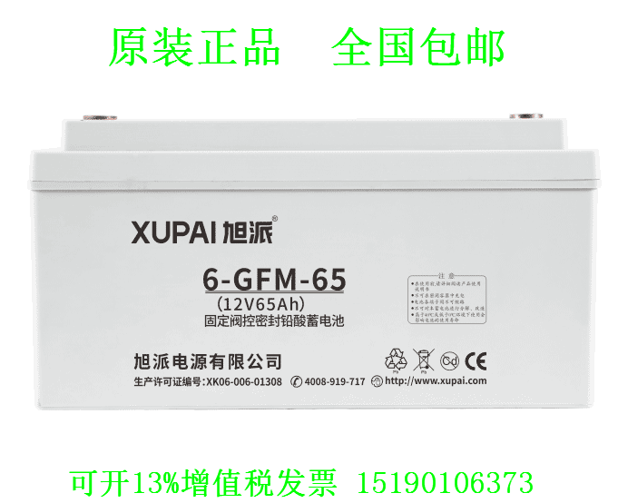 XUPAI 旭派 蓄电池6-GFM-65/12V65AH免维护LED UPS设备电源电瓶