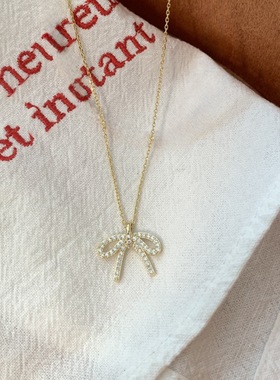 s925银镀金蝴蝶结项链