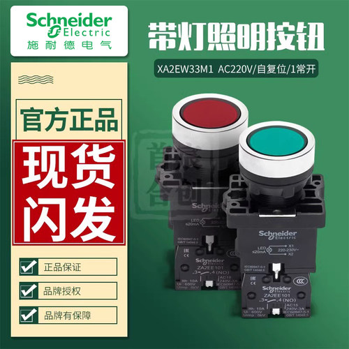 施耐德带灯按钮开关24V220V红绿