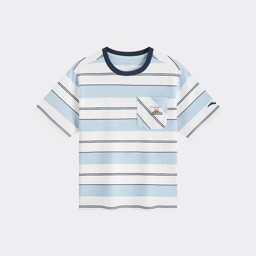 安踏儿童短T男大童针织短袖衫2026年夏季新款纯棉条纹衫352626103