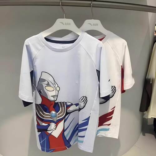 352629106男小童安踏儿童2026夏奥特曼闪灯圆领针织速干短袖衫T恤