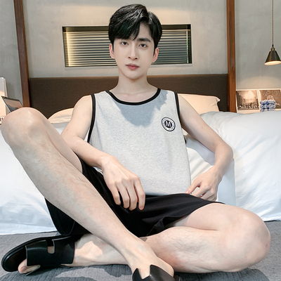 加肥特大码背心睡衣男士夏季纯棉薄款短裤无袖家居服青少年男款夏