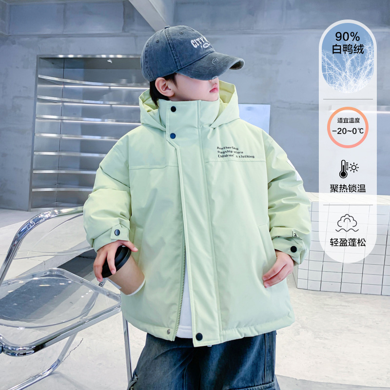 男大童冬季韩版工装冲锋衣白鸭绒羽绒服2025新款儿童冬装防风外套