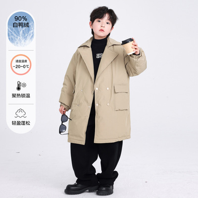 男大童冬装韩版中长款工装羽绒服2025新款儿童冬季加厚风衣外套潮