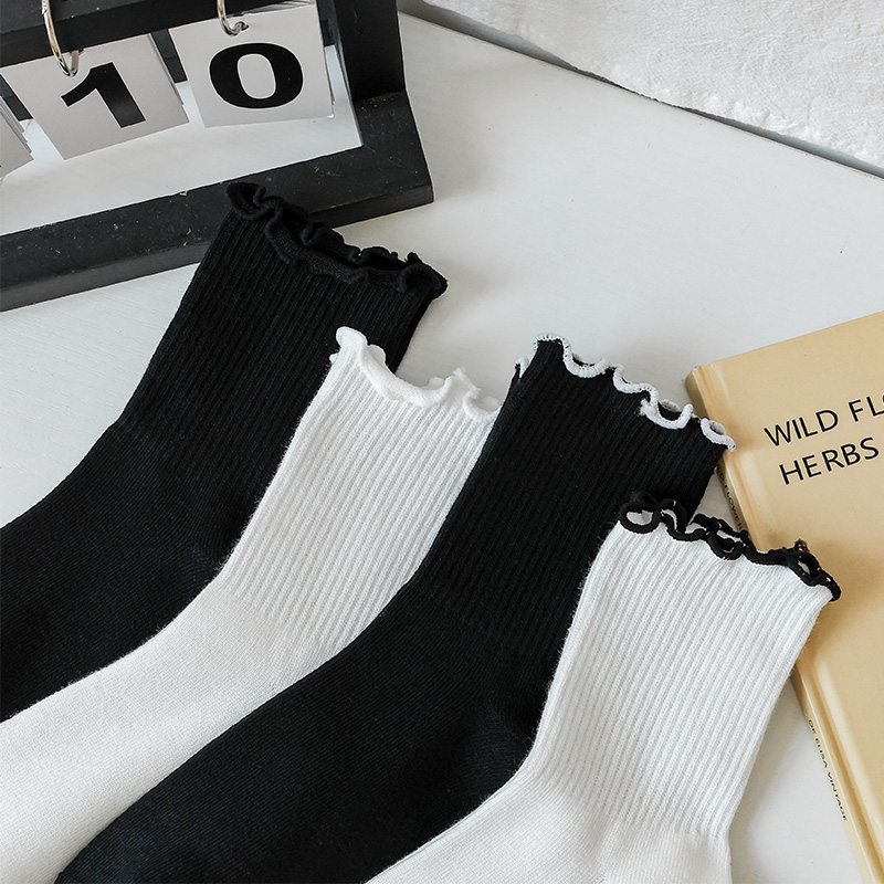 春秋木耳花边ins风堆堆袜百搭配玛丽珍鞋