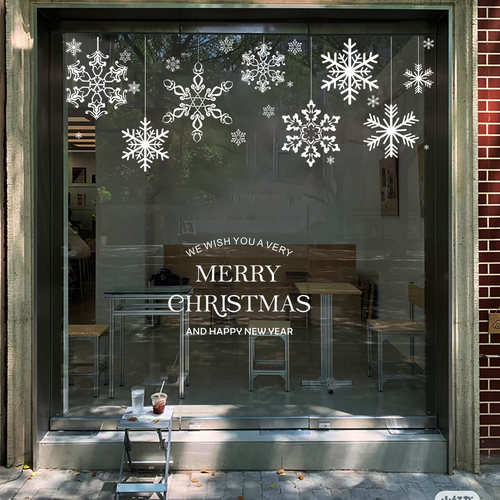 圣诞节雪花店铺橱窗贴画新年场景