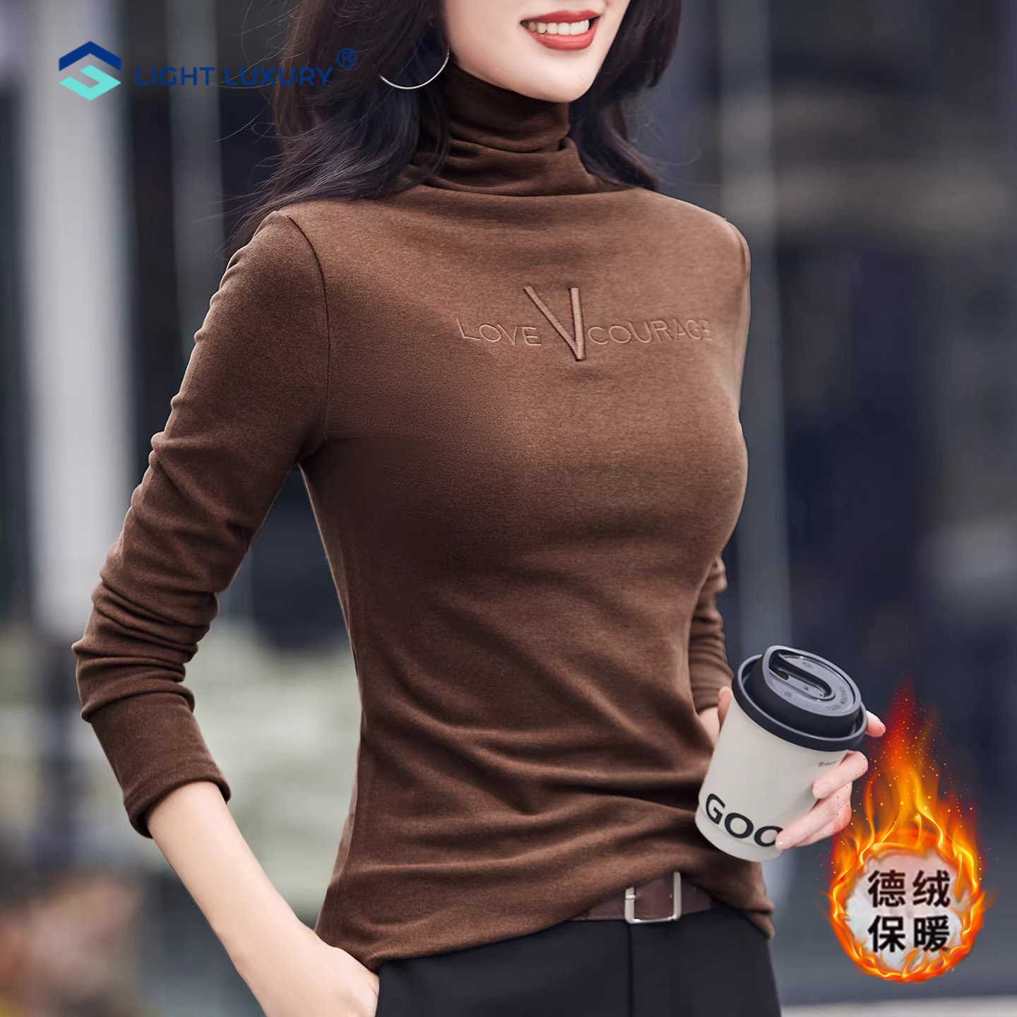 德绒打底衫女刺绣长袖成熟知性风