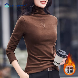 德绒打底衫女欧货修身显瘦保暖内搭字母刺绣长袖成熟知性风上衣