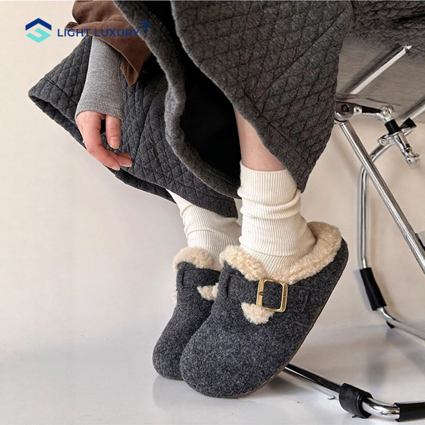 厚底-灰色勃肯鞋女小个子懒人拖