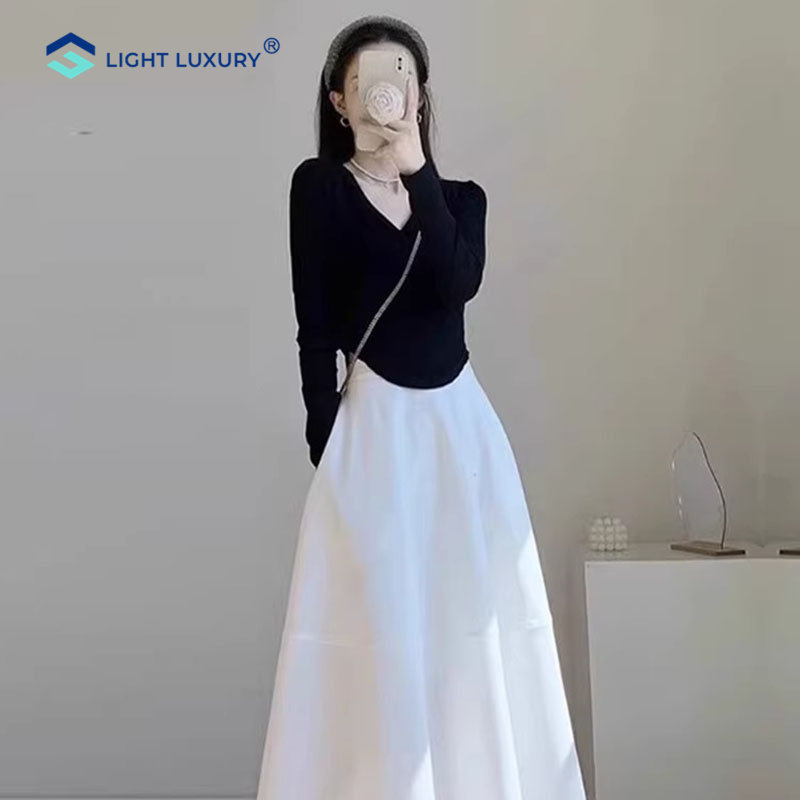 白色A字半身裙女小个子中长款