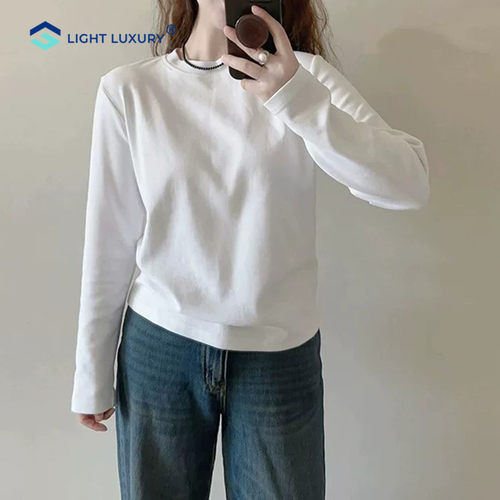 长袖白色T恤女德绒保暖百搭上衣