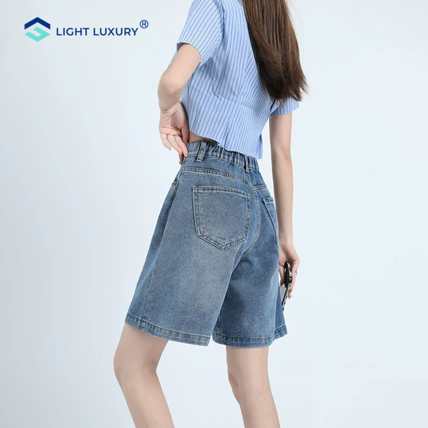 牛仔短裤女夏季薄款高腰遮胯宽松显瘦a字阔腿裤减龄蓝色五分中裤