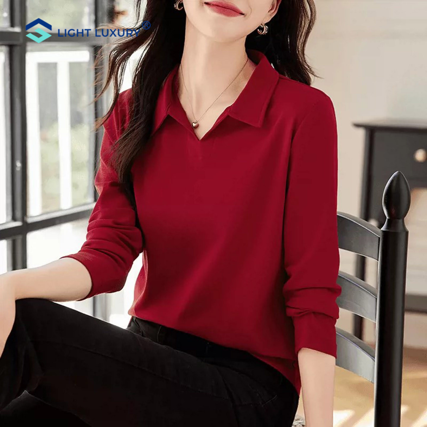 纯棉长袖T恤女高端气质纯色上衣