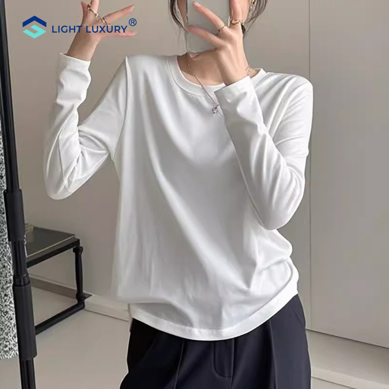 长袖t恤女2025春秋新款时尚洋气白色打底衫内搭宽松显瘦高级上衣