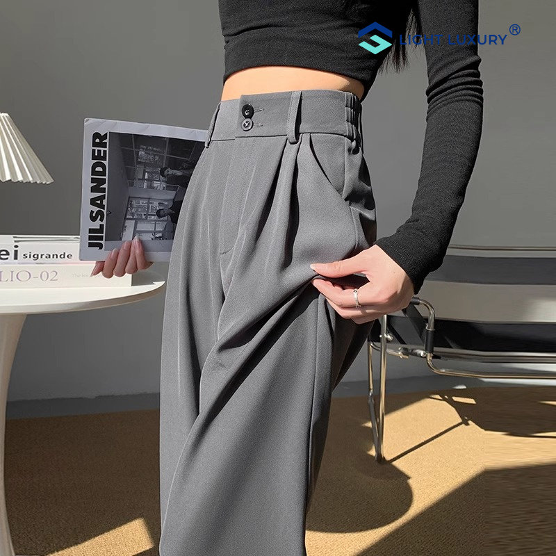 窄版阔腿裤女春秋季新款高级垂感灰色休闲裤多长度拖地直筒西装裤