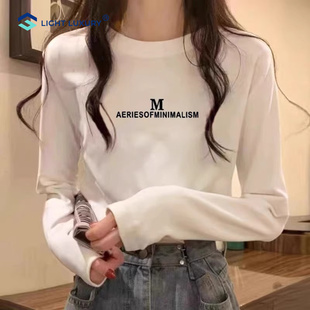 长袖 白色正肩T恤女春秋新款 修身 减龄显瘦内搭打底衫 上衣ins 经典