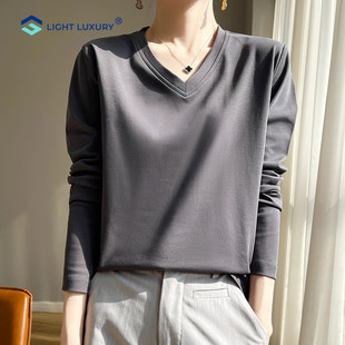 打底衫女内搭2025秋冬新款灰色棉质长袖T恤修身显瘦百搭正肩上衣