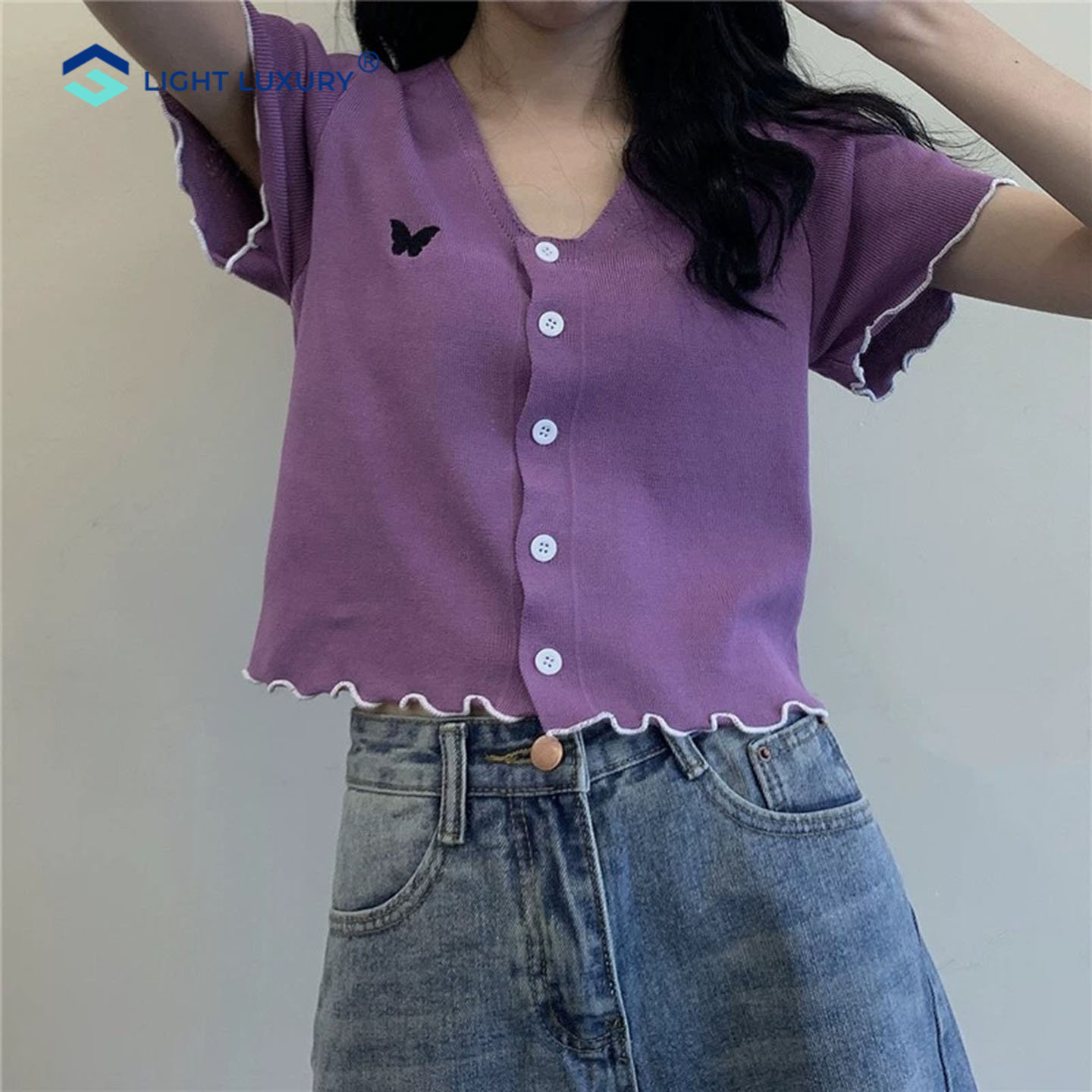 短袖T恤女小众洋气低领显瘦上衣