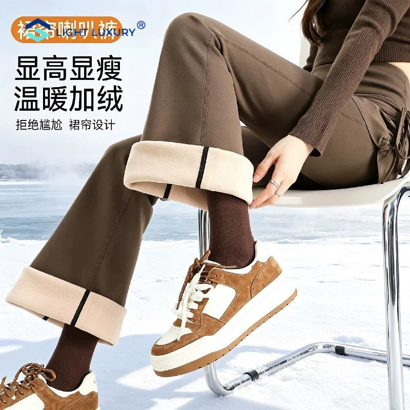 加绒微喇鲨鱼裤女新款假两件外穿高腰显瘦瑜伽裤冬季保暖打底裤子