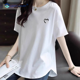 上衣 白色短袖 t恤女2025春夏季 新款 宽松圆领体恤内搭遮屁股打底衫