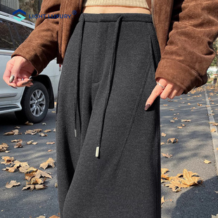 女秋冬新款 糯米裤 加绒窄版 显瘦休闲韩版 子 阔腿裤 格雷灰色弯刀裤
