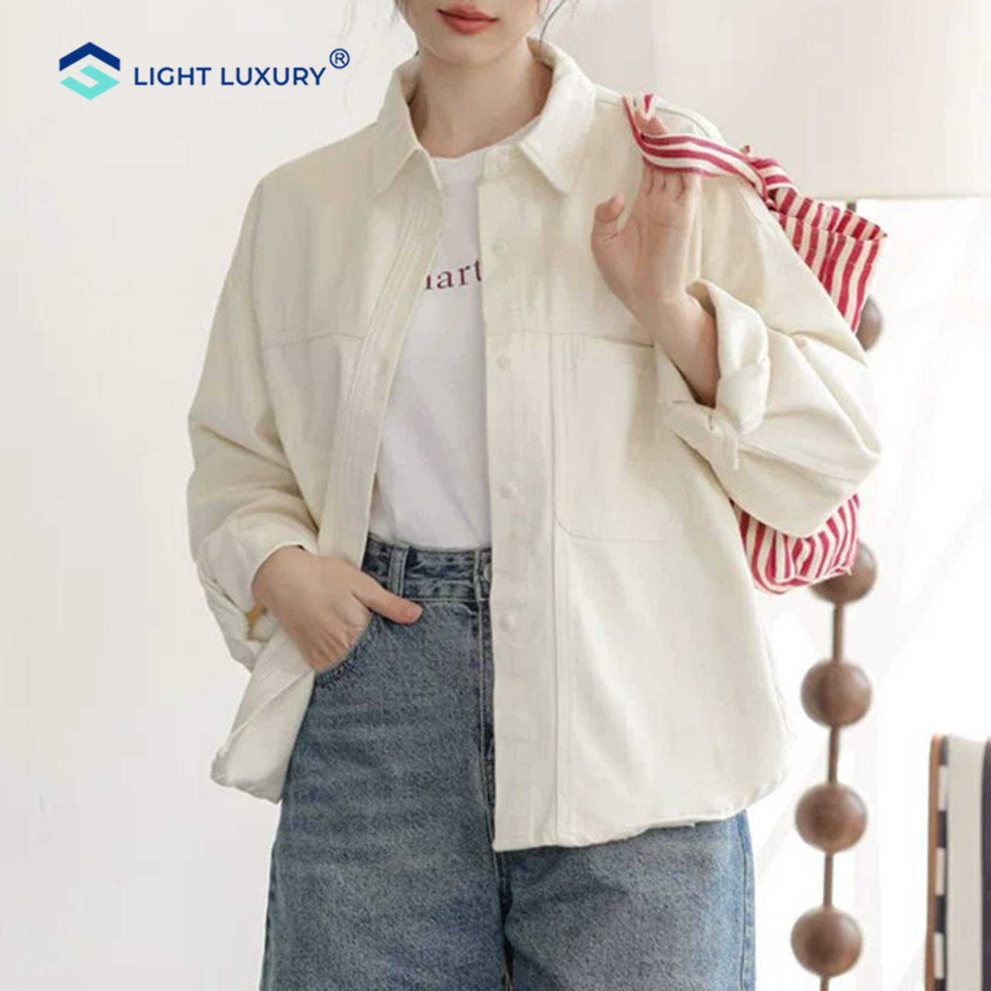 白色软牛仔衬衫女气质甜美开衫