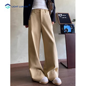 休闲垂感直筒裤 卡其色阔腿裤 西装 裤 女春秋新款 巴恩风高腰显瘦窄版