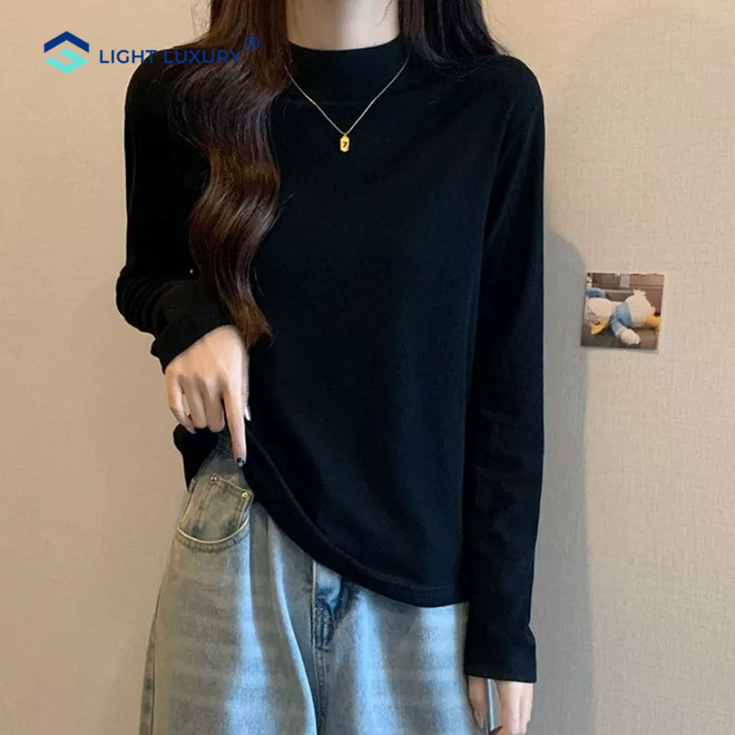 半高领德绒长袖t恤女简约上衣